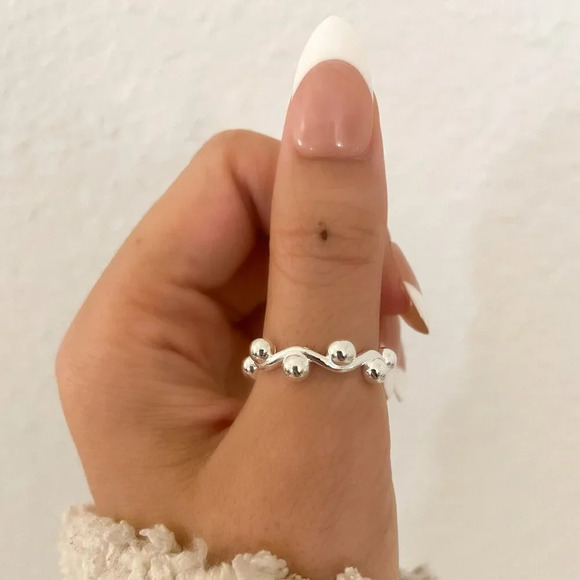 925 Sterling Silver Minimalist Ring Bead Ring Modern Dainty Ring Stackable Ring - Picture 8 of 9